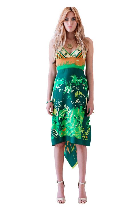 Vivian "Green Dream" Silk Scarf Dress